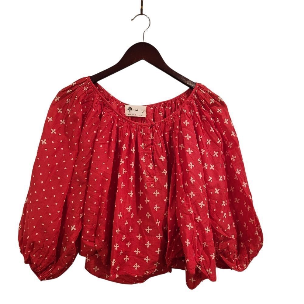 🅢🅐🅛🅔 Anthropologie Kopal Red Top Luma Peasant Blouse Medium - Picture 3 of 7